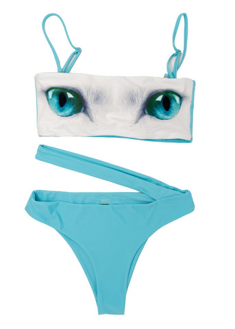 Bandeau Cat Teal Eyes Two-Piece Set